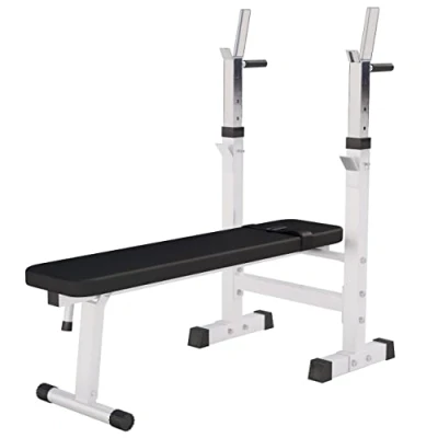 Abbildung von GORILLA SPORTS Hantelbank Ablage, Verstellbar, Klappbar, Schwarz/Weiß Flachbank, Trainingsbank