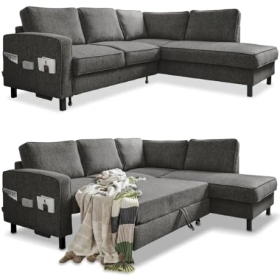 Abbildung von MIUFORM Wohnlandschaft L Form mit Schlaffunktion, Sofa Schlaffunktion Couch Grau, Big Ecksofa und Bettkasten