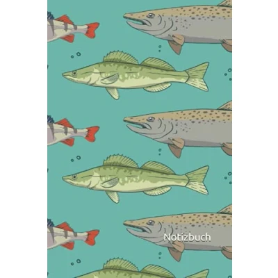 Abbildung von Notizbuch: Fisch Notizbuch 6x9 Zoll DIN A5 120 Seiten Punktraster Fische Notizheft Aquarium Tagebuch Fischmuster Schreibheft Angler Geschenk