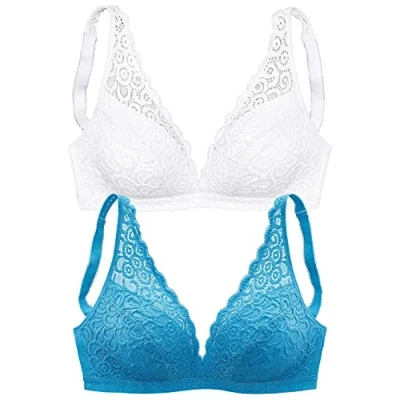 Abbildung von Lascana 2 PACK Triangel BH, Damen, Größe: 70C, Rauchblau + weiß