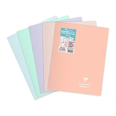 Abbildung von Clairefontaine 984481C Heft / Notizbuch Koverbook, DIN A4+, 24x32 cm, 24 Blatt 90g, französische Lineatur Seyès, Einband aus transparentem Polypropylen, farbig sortiert, 1 Stück