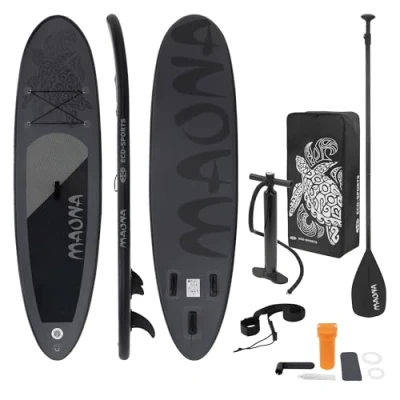 Abbildung von ECD Germany Aufblasbares Stand Up Paddle Board Maona 308 x 78 10 cm Schwarz PVC bis 120kg Pumpe Tragetasche Zubehör SUP Paddling Paddelboard Surfboard Verschiedene Modelle