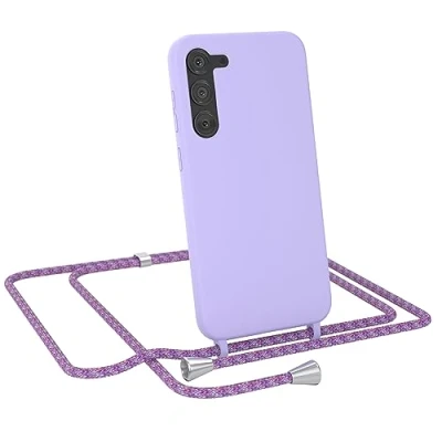 Abbildung von EAZY CASE Handytasche zum Umhängen kompatibel mit Samsung Galaxy S23 Plus Handy Schutzhülle Band, Necklace Hülle, farbig TPU Case, Lavendel Lila Schnur Unicorn Clips Silber
