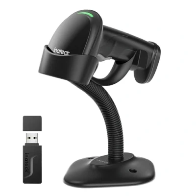 Abbildung von Inateck 2D Barcode Scanner mit Intelligentem Ständer, Kabellos QR Code Scanner, Handscanner APP und SDK, Imager 2600mAh Akku, BCST 35, Dunkel