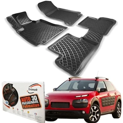 Abbildung von Trimak Passgenau 3D Fussmatten Auto Kompatibel mit Citroen C4 Cactus 2013 2023 Zubehör 1. und 2. Reihe Gummimatten Autos TPE Allwetter Geruchlos rutschfest Vorne Hinten Schwartz