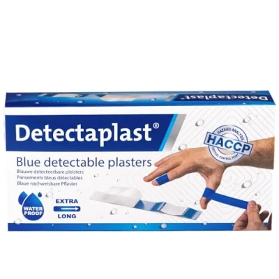 Abbildung von Detectaplast Pflaster sensitiv wasserfest Universal, blaue Wundpflaster für den Umgang mit Lebensmitteln, detektierbare Erste Hilfe Sets in der Gastronomie, 180 x 20 mm, 100 Stück