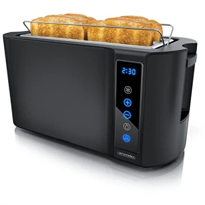 Abbildung von Arendo Edelstahl Toaster Langschlitz 4 Scheiben Touchscreen Doppelwandgehäuse 1500 W Integrierter Brötchenaufsatz 7 Bräunungsgrade Brotzentrierung Restzeitanzeige Memoryfunktion