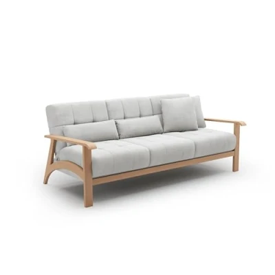 Abbildung von Cavadore 3er Sofa Billan / 3 Sitzer Couch im skandinavischen Design mit massivem Holzgestell in Buche 199 x 88 106 Mehrfarbiger Strukturstoff, Hellgrau
