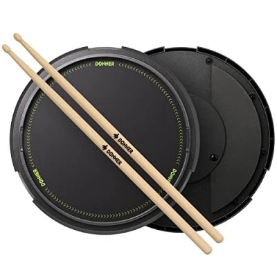 Abbildung von Donner Snare Drum Übungspad und Sticks Schlagzeug leises Übungs Pad mit abnehmbarer Simulation, 40 Melodie Lektionen, 12 Zoll