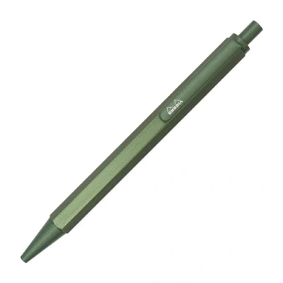 Abbildung von Rhodia 9387C Kugelschreiber, nachfüllbar, Sechseckiger Schaft aus gebürstetem Aluminium, Salbei Spitze einziehbar, hohe Präzision 0,7 mm, schwarze Tinte