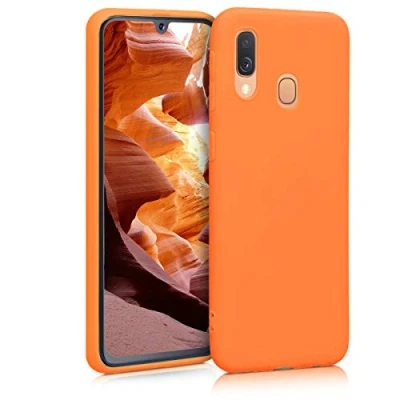 Abbildung von kwmobile Hülle kompatibel mit Samsung Galaxy A40 weiches TPU Silikon Case Cover geeignet für kabelloses Laden Fruity Orange