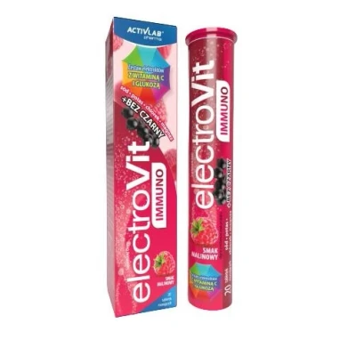 Abbildung von Activlab ElectroVit IMMUNO Hochwertige Kinder Nahrungsergänzung Magnesiumcitrat, 20 Brausetabletten, Himbeergeschmack, Magnesium, Vitamin C, schwarz lila