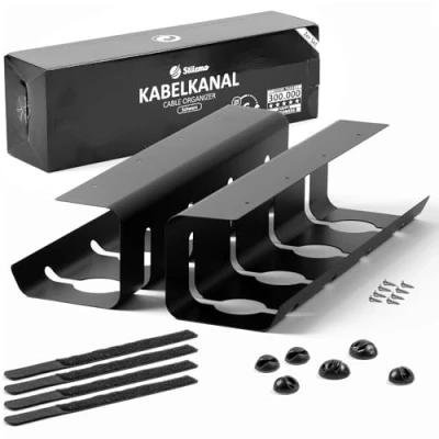 Abbildung von Stilemo® Kabelkanal Schreibtisch Kabelmanagement Organizer Kabeldurchführung Cable Management Kabelhalter Kabelwanne Tisch 2er Set 43x12x10 cm Kabelkorb Schwarz