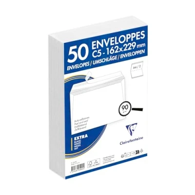 Abbildung von Clairefontaine 2542C Packung mit 50 Umschlägen weiß C5 162x229mm, vertraulich, selbstklebend, 90g, 1 Pack