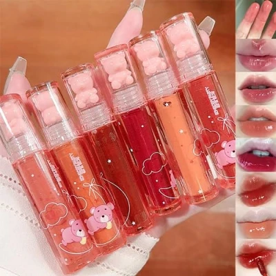 Abbildung von 6 Farben Bär Hydrating Lipgloss Flüssiger Lippenstift Set Niedlicher Gelee Feuchtigkeitsspendend Süße Lippenglasur Schönheit Make up (A)