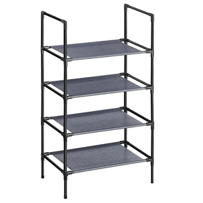 Abbildung von SONGMICS Schuhregal mit 4 Ebenen, 2 Stück, Schuhregal, Aufbewahrung, Metallrahmen, Regale aus Vliesstoff, für Eingang, Schlafzimmer, Wohnzimmer, 45 x 28 80 cm, Grau LSR044G02
