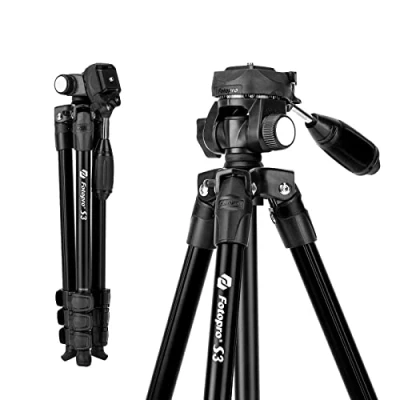 Abbildung von Fotopro 152cm Kamera Stative, 2 Wege Neigekopf Videostativ mit Schnellwechselplatte für SLR DSLR Kamera, leichtes Kamerastativ Reisestativ bis zu 3kg Belastung