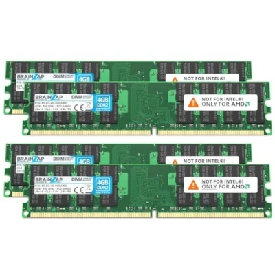 Abbildung von BRAINZAP 16GB DDR2 RAM DIMM PC2 6400U 2Rx16 800 MHz 1.8V CL6 AMD PC Arbeitsspeicher (4X 4GB)