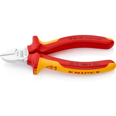 Abbildung von KNIPEX Seitenschneider isoliert mit Mehrkomponenten Hüllen, VDE geprüft verchromt 140 mm 70 06 SB