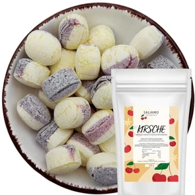 Abbildung von Saliamo 200g Frucht Bonbons Kirsch Vanille Retro Fruchtbonbons Kirsche wie früher Jahrmarkt Deutsche Manufaktur