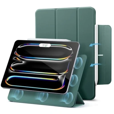 Abbildung von ESR für iPad Pro 11 Zoll Hülle M4 (2024), Magnetbefestigung, dünne dreifach Faltbare Standhülle, unterstützt Pencil Pro/USB C, automatisches Ruhen/Wecken, langlebiger Schutz, Rebound Serie, Grün