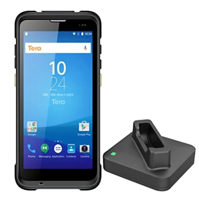 Abbildung von Tera 2023 Neueste Android Barcode Scanner mit Ladestation 5.5&quot; Tragbarer Handheld Mobile Computer PDA 1D 2D QR 9 Zebra SE4710 NFC Wi Fi GPS BT HD Display für Logistik P166