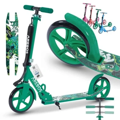 Abbildung von Arebos Tretroller Kickroller Cityroller Kinderroller Erwachsene Scooter, XXL Rollen, Rutschfestes Trittbrett, Praktischer Tragegurt