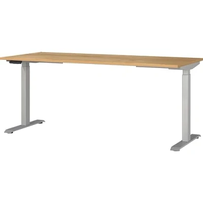 Abbildung von Germania Schreibtisch 7909 641, in Navarra Eiche Nb./Silber, EL. höhenverstellb., 180 x 120 80 cm (BxHxT)
