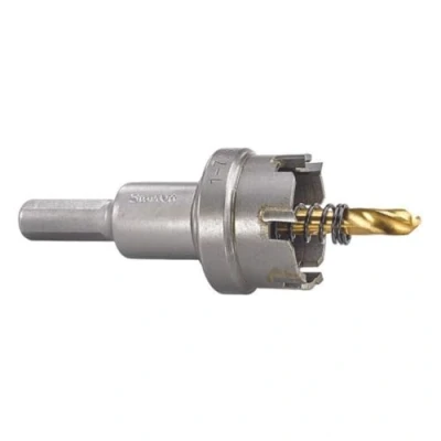 Abbildung von Starrett Hartmetall bestückte Lochsäge SM30 Blechschneider mit Aufnahme und Zentrierbohrer zum Bohren von Edelstahl Aluminiumlegierungen 30 mm