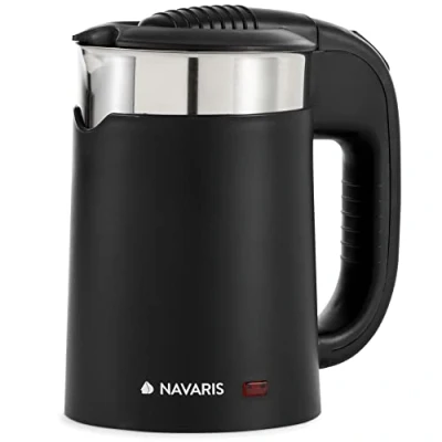 Abbildung von Navaris Reise Wasserkocher Edelstahl Reisewasserkocher 0,5L 2 Trinkbecher 16x11x17cm