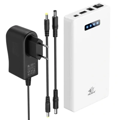Abbildung von melasta 12V 5200 mAh 60W wiederaufladbare Lithium Ionen Powerbank Externer Akku mit 9V DC Ausgang und 5V USB für LED Streifen, Band Licht, CCTV Kamera mehr, Ladegerät Weiß