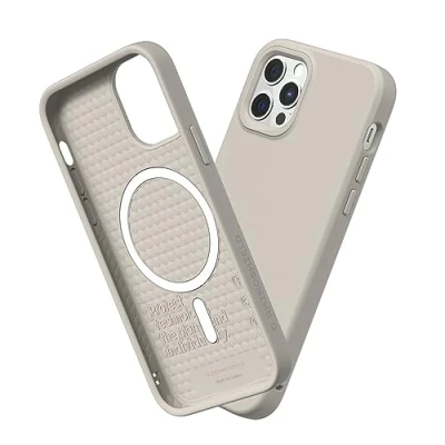 Abbildung von RhinoShield Case kompatibel mit [iPhone 12 Pro Max] SolidSuit MagSafe Stoßdämpfende &amp; schlanke Schutzhülle Premium Finish 3.5 Meter Fallschutz Sandbeige