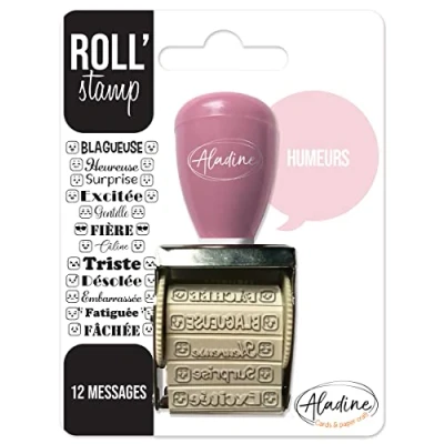 Abbildung von Aladine Roll&#039; Stamp Mood Radstempel 12 Botschaften zum Stempeln überall Ideal für Bullet Journal, Scrapbooking 02160 schwarz