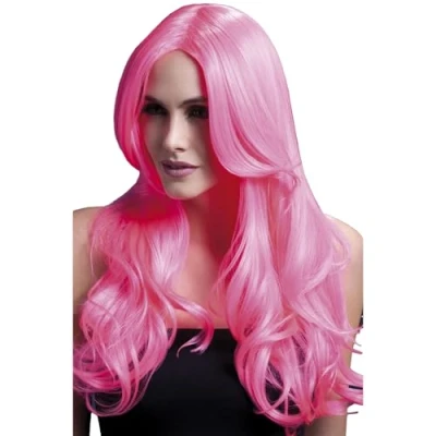 Abbildung von Smiffys Kostüm Perücke Beach Waves neon pink Faschings Perücke, Hochwertige Kunsthaar Perücken aus der Fever Wig Collection