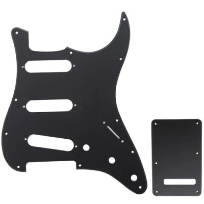 Abbildung von Musiclily SSS Strat Schlagbrett Pickguard und Tremoloabdeckung Back Plate Set für Fender American/Mexican Standard Stratocaster Modern Style E Gitarre, 1 lagig Mattschwarz