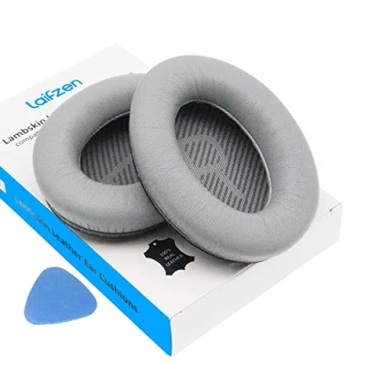 Abbildung von Lammfell QC45 SE QC35ii QC35 QC25 QC15 Ohrpolster für Bose QC 45 35 II QC2 AE2 AE2i AE2w SoundLink SoundTrue 35ii 25 15 2 AE QuietComfort Schaffell Leder Grau (Silber)