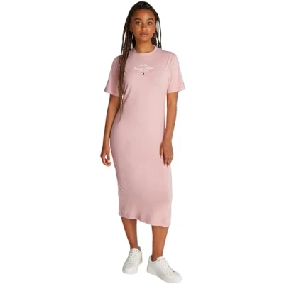 Abbildung von Tommy Hilfiger Script TEE Dress Freizeitkleid, Damen, Größe: Small, Foggy pink