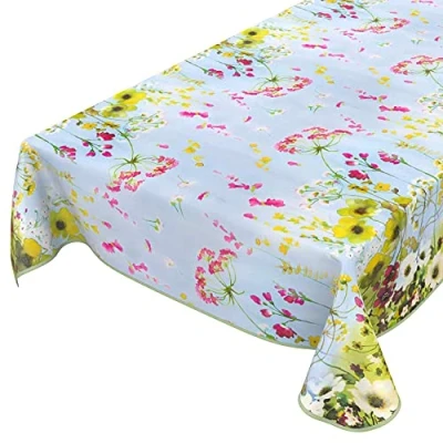 Abbildung von Wachtuchtischdecke abwaschbare Tischdecke Wachstuch Wildfeld Blumen Heide Mehrfarbig pflegeleicht 200x140cm eingefasst
