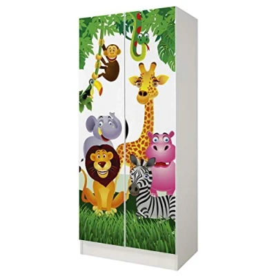 Abbildung von Leomark Weiß zweitüriger Kleiderschrank Roma funktionaler Schwebetürenschrank, Dim: 70 x 42,5 161,5 (H) cm, Schrank, Möbel für Kinder, UV Druck: Tiere
