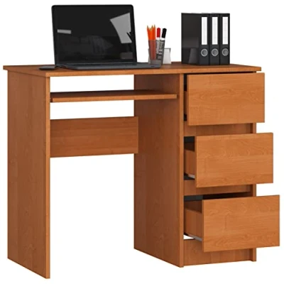 Abbildung von BDW Computertisch mit 3 Schubladen und Einer ausziehbaren Schublade für die Tastatur. EIN Schreibtisch einen Desktop oder Laptop, Schule Jugendschreibtisch 90x77x50