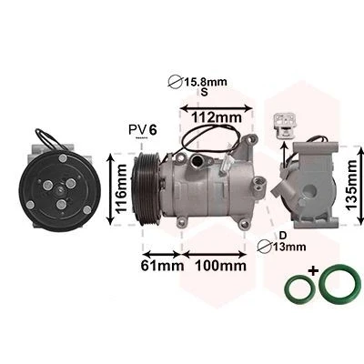 Abbildung von VAN WEZEL 2701K700 Kompressor V09A 12 PAG 46 R 134a mit Zubehör MAZDA: 2 Schrägheck