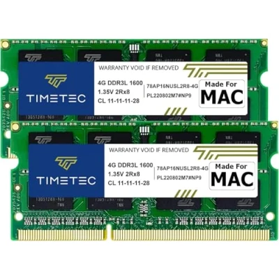 Abbildung von Timetec 8GB KIT (2x4GB) kompatibel für Apple DDR3L 1600MHz MAC Book Pro (Anfang/Ende 2011, Mitte 2012), iMac (Mitte Ende 2012, Anfang/Ende 2013,2014,2015), Mini (2011/2012) RAM
