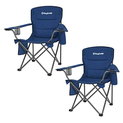 Abbildung von KingCamp Campingstuhl Faltbar Angelstuhl Bequem Gepolster Klappstuhl Camping mit Armlehne und Getränkehalter praktisch robust bis 136kg Outdoorstuhl