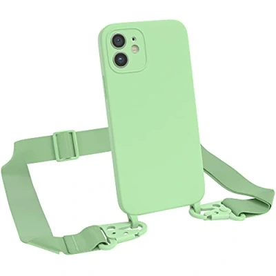 Abbildung von EAZY CASE Premium Silikon 2 in 1 Handykette kompatibel mit iPhone 12 Handyhülle Umhängeband, Handykordel Silikonhülle, Hülle Band, Kette für Smartphone, Hell Grün