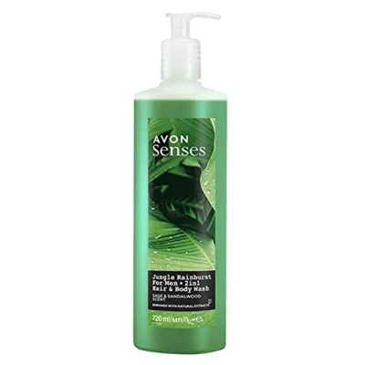 Abbildung von Avon Senses Jungle Rainburst Salbei und Sandelholz Duft Herren Haar Körper Shampoo 720 Ml.