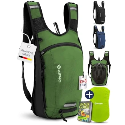 Abbildung von SASMO® Fahrradrucksack 10+3l (Grün) mit Thermofach &amp; Helmnetz MTB Rucksack Fahrrad inkl. Regenschutz Trinkrucksack für Herren Damen