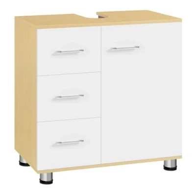 Abbildung von EUGAD Waschbeckenunterschrank, mit 3 Schubladen, Schränkchen 2 Fächern, Badezimmerschrank, Badschrank verstellbarem Einlegeboden, 60x60x30 cm, Weiß + Helle Eiche