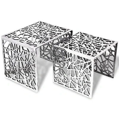 Abbildung von vidaXL 2tlg Aluminium Beistelltisch Set Couchtisch Kaffeetisch Wohnzimmer Silber
