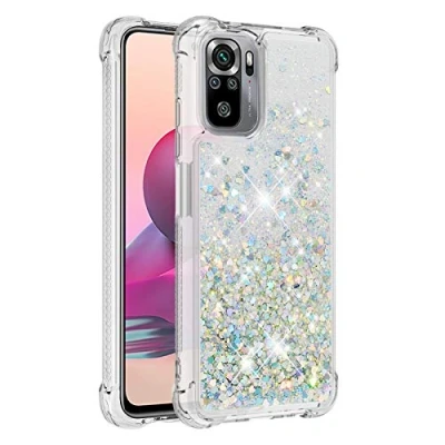 Abbildung von KBIKO zxl Kompatibel mit Xiaomi Redmi Note 10 4G Hülle, [Silver Back] Mädchen Glitzern Handyhülle Hülle Ringständer, Cover Silikon Flüssigkeit Schutzhülle für 10S.Silver YBL