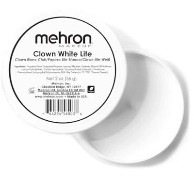 Abbildung von Mehron Clown White Lite Professionelle Gesichts und Körperfarbe Weiße Creme Gesichtsfarbe Weißes Gesichtsmake up für Make up, Bühne, Film, Cosplay, Pantomime Halloween (56 g)